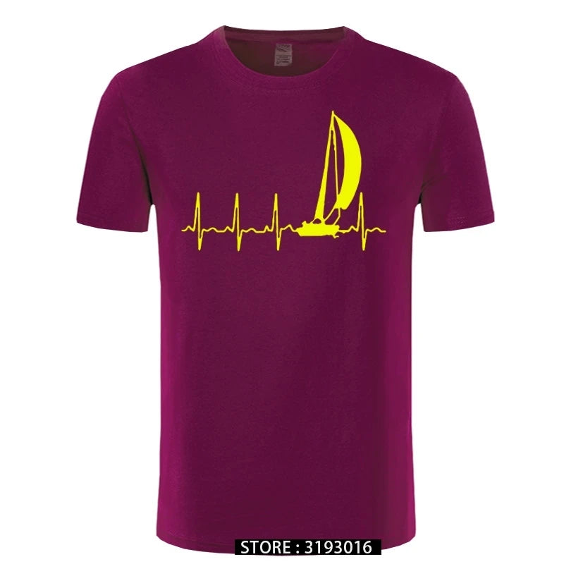 Sailing T Shirt SAILING IN A HEARTBEAT T-Shirt Summer Graphic Tee Shirt Cute 100 Cotton Short Sleeve Mens Tshirt