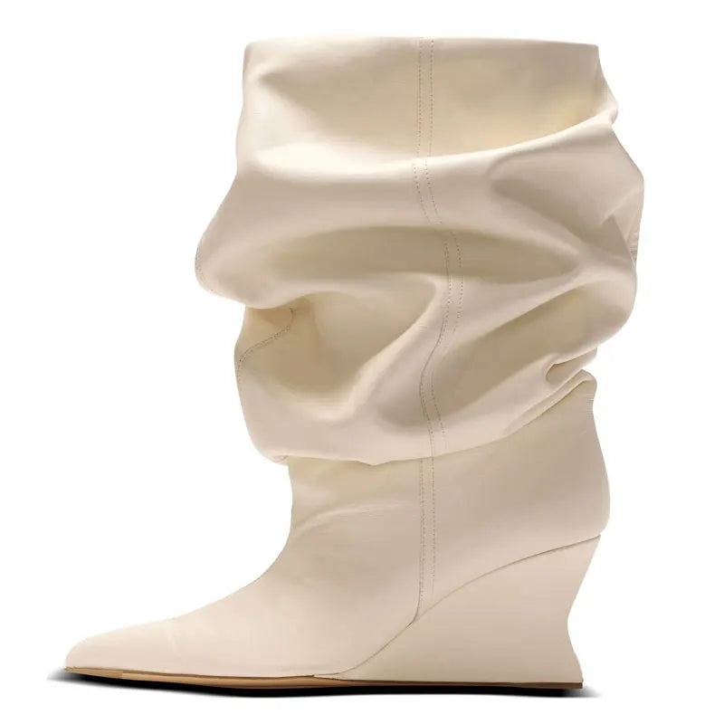 2025 Women's Wedge Heel 7.5 Cm High Heels Mid-calf Cool Boots Slant Heel Fashion Show Large Size Spring/Summer Women's Boots