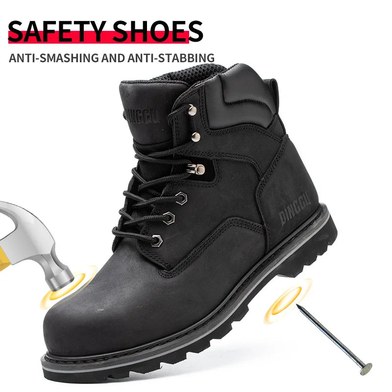 Steel Toe Safety Boots Men Anti-puncture Work Shoes Industrial Construction Protective Footwear :High Top Steel Toe Safety Boots Men Ankle Support Anti-puncture Heavy Duty Work Shoes