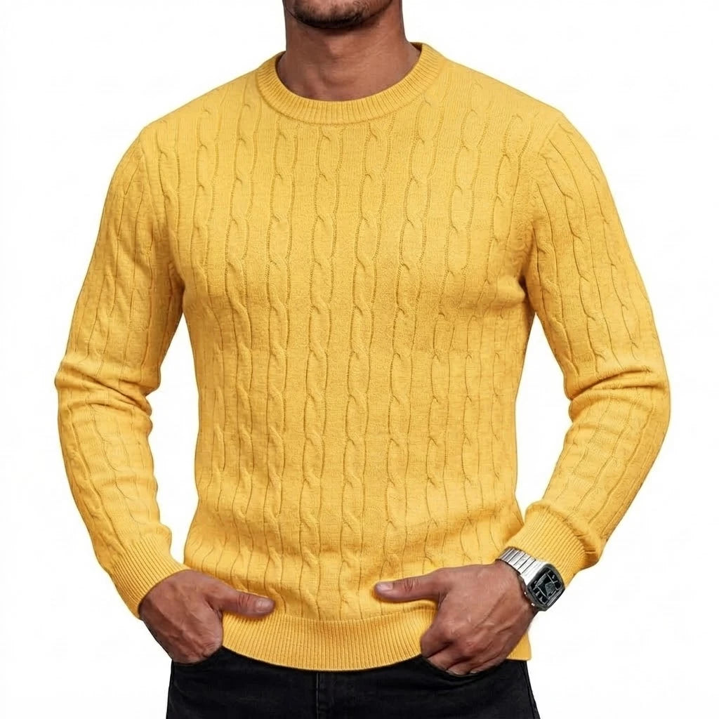Autumn Long Sleeve Cable Knit Sweater Warm Crew Neck Pullover Winter Casual Thick Soft Solid Color Comfortable Knitted Coats