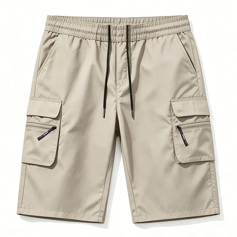 Men Multi Cargo Pocket Bermuda Shorts Elastic Drawstring Waist Loose Fit Outdoor Beach Travel Daily Knee Length Casual Shorts