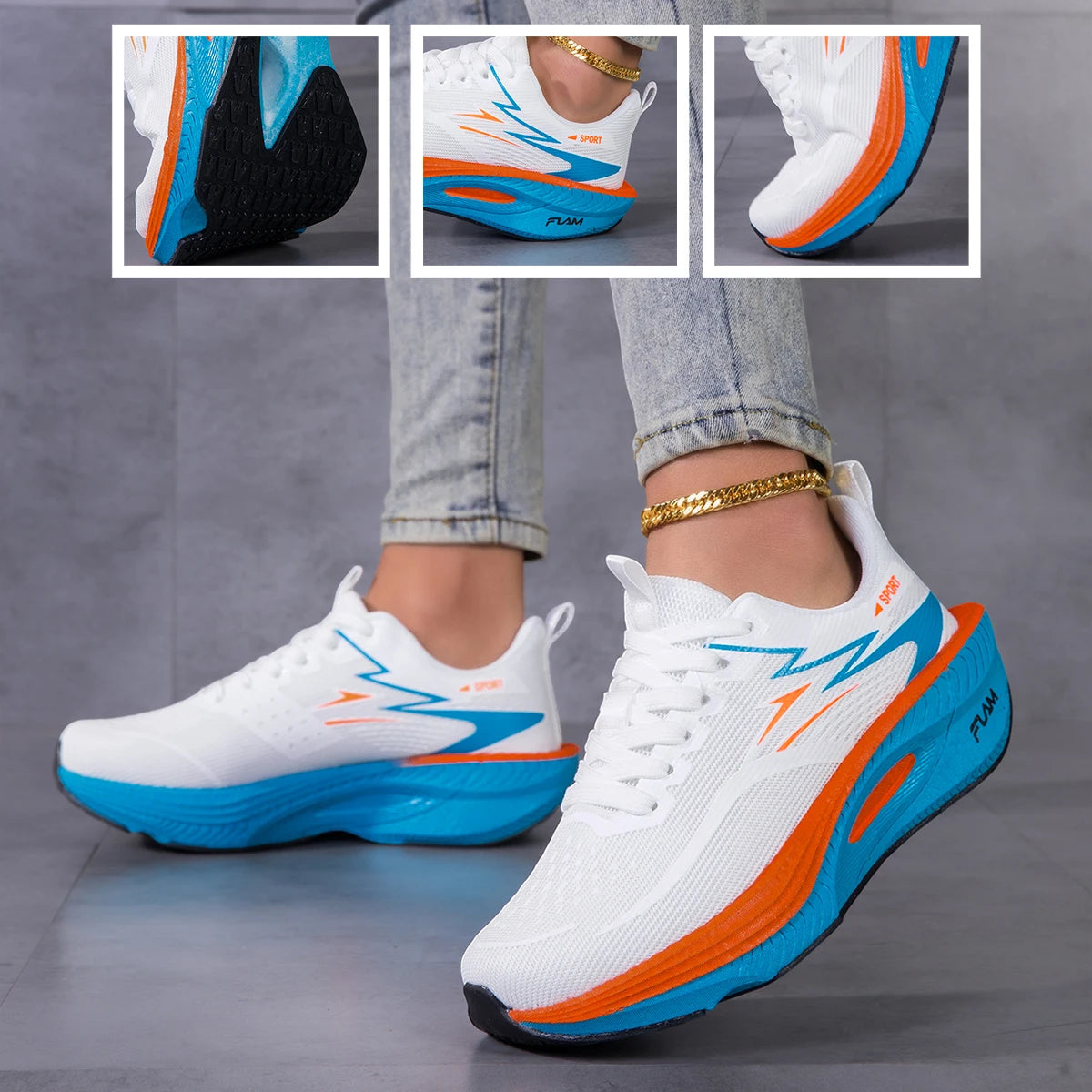 Women Color Block Platform Running Sneakers Breathable Flying Weave Mesh Lightweight Cushioned Non Slip Lace Up Gym Jogging Outdoor Daily Casual Athletic Sports Footwear 2026 New