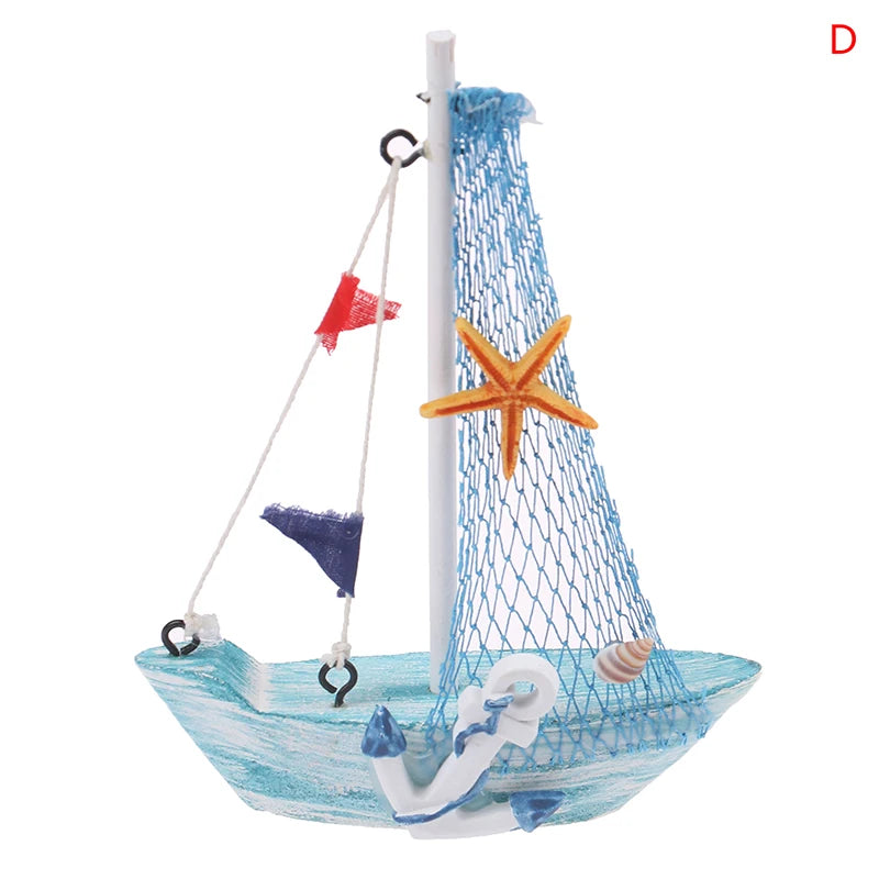 1PC 15CM Ornaments Party Home Decoration New Mediterranean Style Marine Nautical Wooden Blue Sailing Boat Ship Wood Crafts