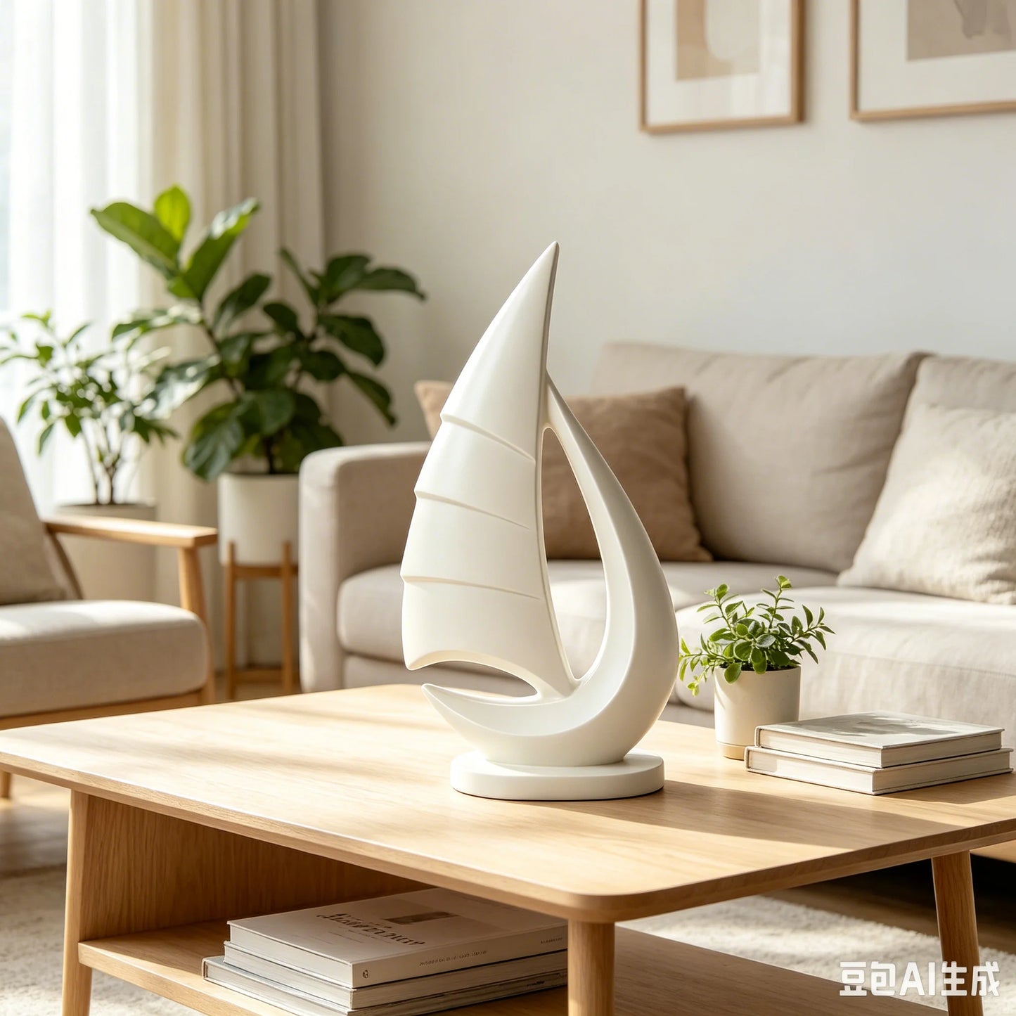 2026 Newest 3D Printed Minimalist White Sailboat Sculpture Modern Nautical Yacht Statue Tabletop Home Living Room Decor Ornament