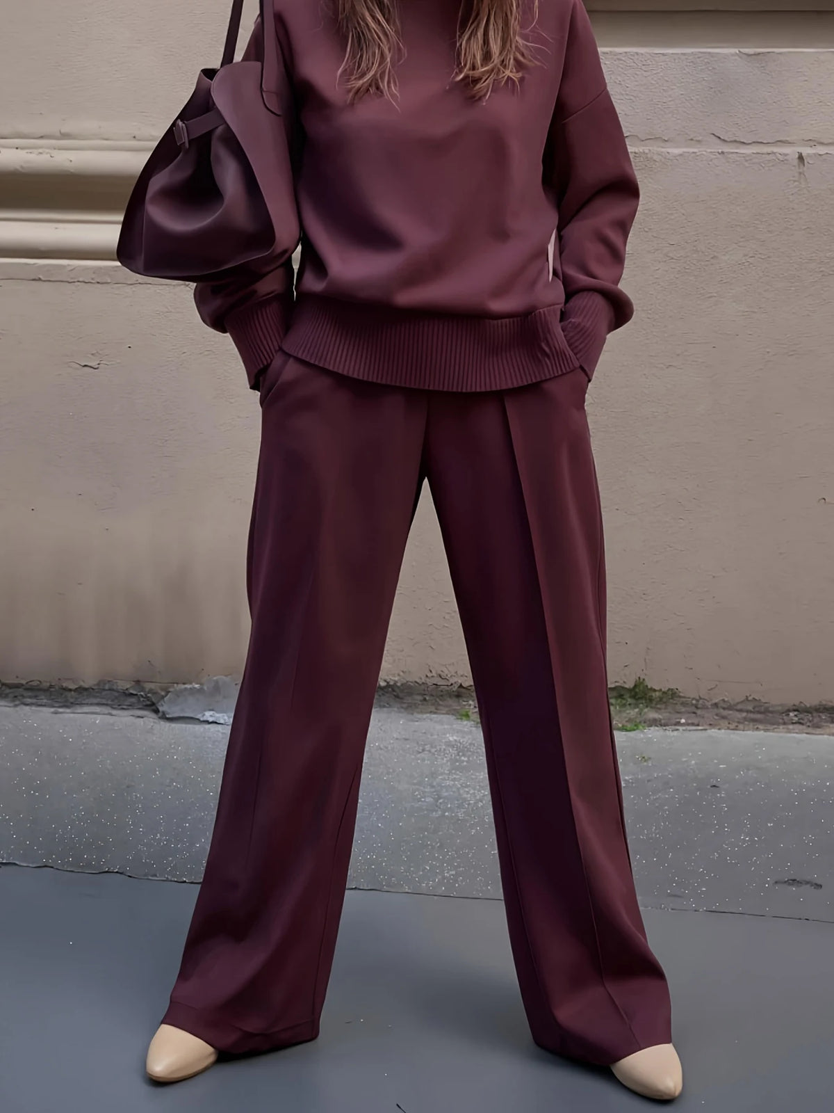 2026 New Women's Solid Color Plus Velvet Two-piece Suit, Long-sleeved High-neck Side Slit Zipper Sweatshirt and Wide-leg Pants, Winter Clothes for Women