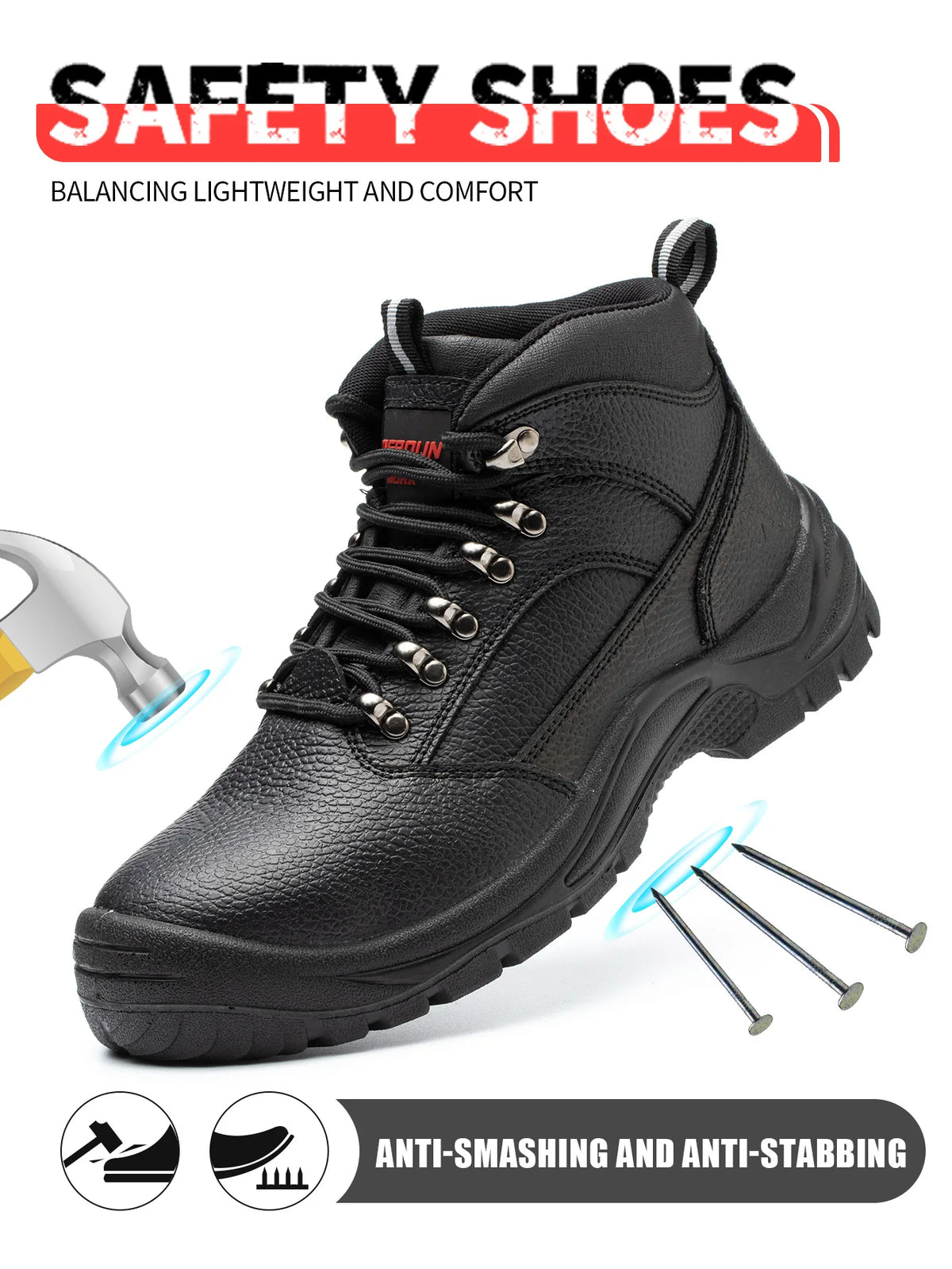 Work Safety Boots for Construction Site, High-top Labor Protection Shoes Men, Anti-smash Anti-puncture Industrial Work Shoes, Lightweight Safety Work Footwear with Steel Toe, Non-slip Wear Resistant Outsole, Comfortable Const
