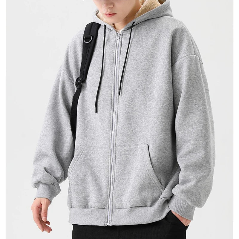 1pcs Mens Zipper Hoodies Autumn Winter Womens Thick Velvet Long Sleeve Hooded Sweatshirt Fashion Casual Couple Outfit Sportwears
