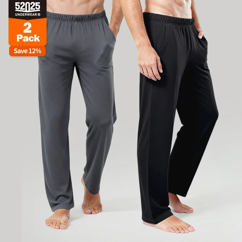 52025 Men's 100% Cotton Pajama Lounge Pants (2-Pack) – Relaxed Fit, Side Pockets and Breathable Everyday Comfort