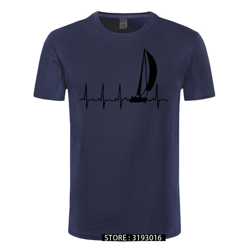 Sailing T Shirt SAILING IN A HEARTBEAT T-Shirt Summer Graphic Tee Shirt Cute 100 Cotton Short Sleeve  Mens Tshirt