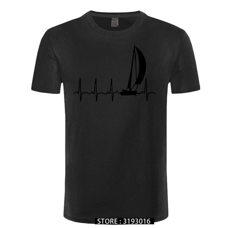 Sailing T Shirt SAILING IN A HEARTBEAT T-Shirt Summer Graphic Tee Shirt Cute 100 Cotton Short Sleeve  Mens Tshirt