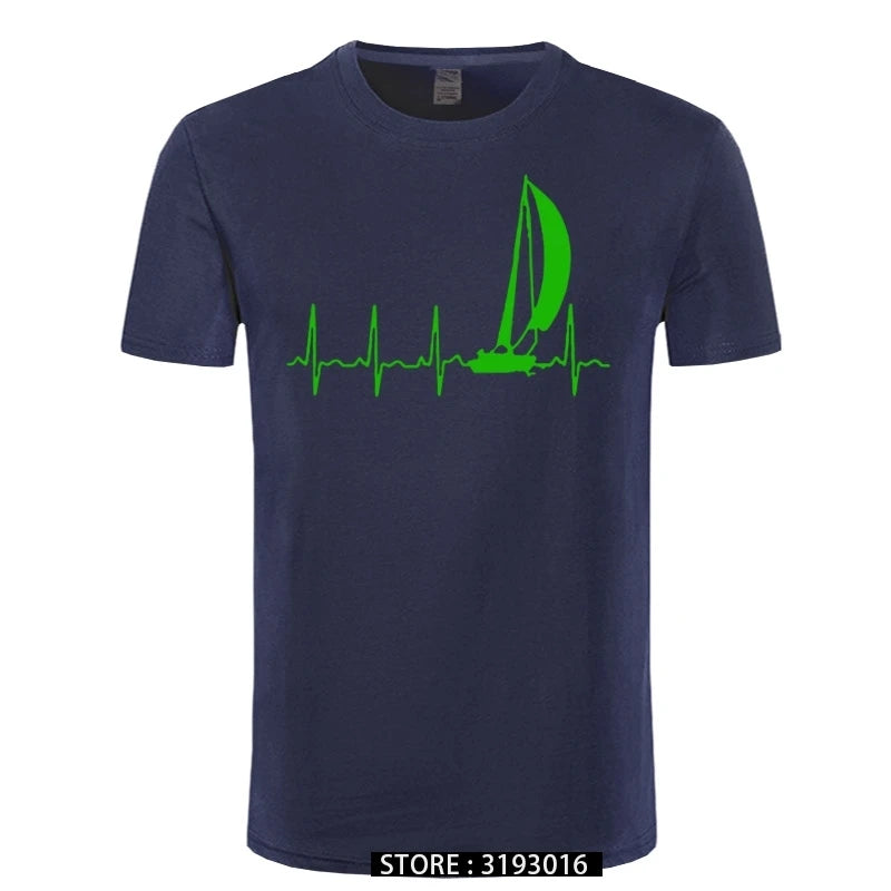 Sailing T Shirt SAILING IN A HEARTBEAT T-Shirt Summer Graphic Tee Shirt Cute 100 Cotton Short Sleeve  Mens Tshirt