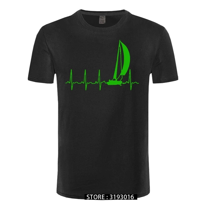 Sailing T Shirt SAILING IN A HEARTBEAT T-Shirt Summer Graphic Tee Shirt Cute 100 Cotton Short Sleeve  Mens Tshirt