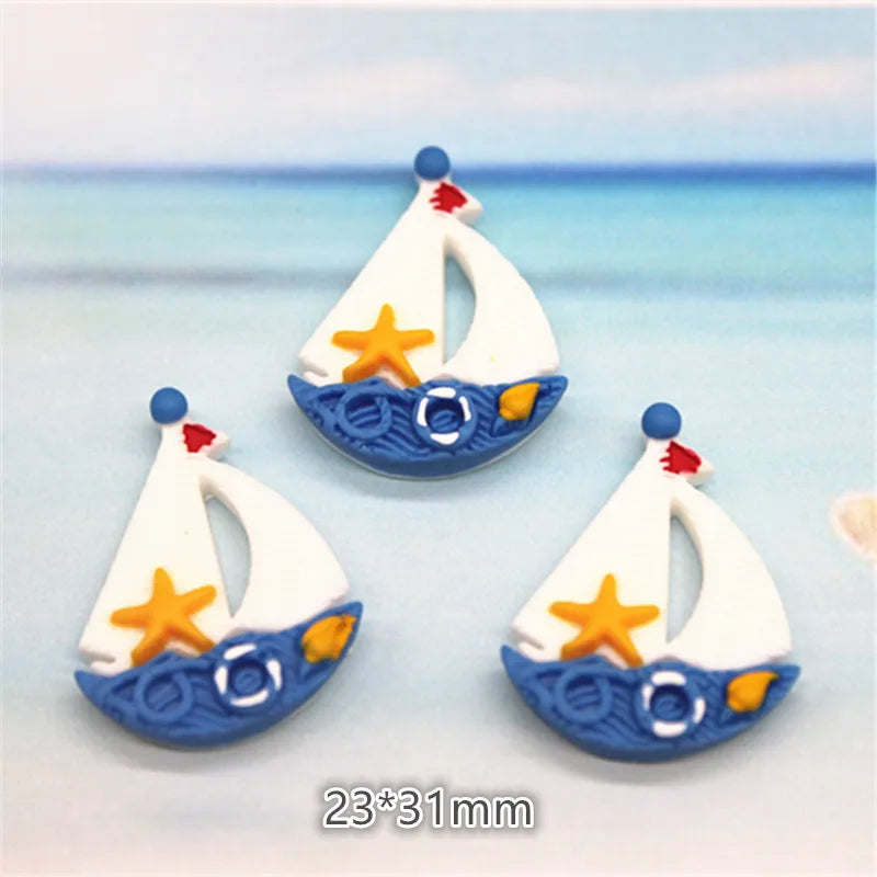 10-20pcs Cute Resin Marine Beach Style Sailboat/Anchor/Helm/Surfboard /Seagull Miniature Flatback  DIY Craft Home Decoration