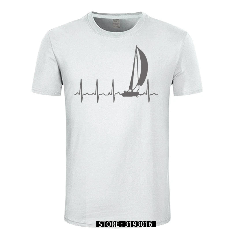 Sailing T Shirt SAILING IN A HEARTBEAT T-Shirt Summer Graphic Tee Shirt Cute 100 Cotton Short Sleeve  Mens Tshirt