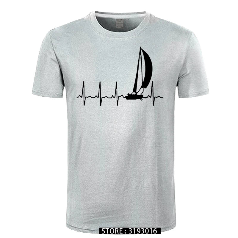 Sailing T Shirt SAILING IN A HEARTBEAT T-Shirt Summer Graphic Tee Shirt Cute 100 Cotton Short Sleeve  Mens Tshirt