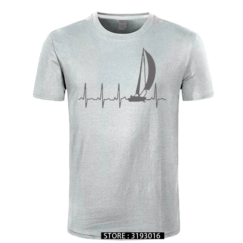 Sailing T Shirt SAILING IN A HEARTBEAT T-Shirt Summer Graphic Tee Shirt Cute 100 Cotton Short Sleeve  Mens Tshirt