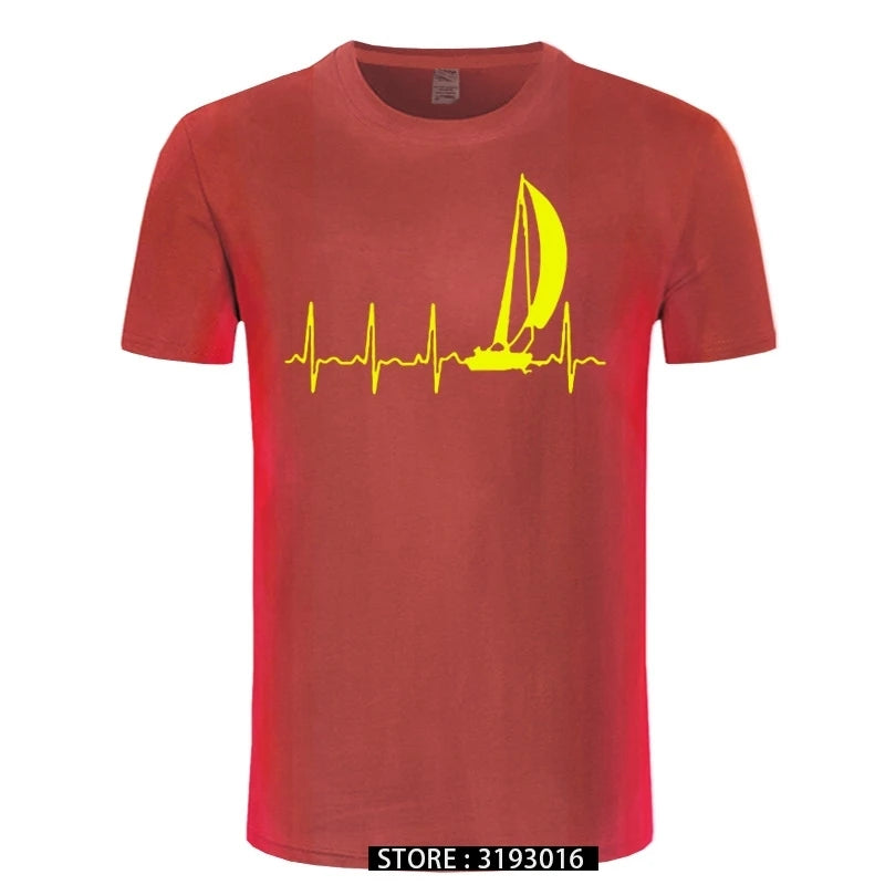 Sailing T Shirt SAILING IN A HEARTBEAT T-Shirt Summer Graphic Tee Shirt Cute 100 Cotton Short Sleeve  Mens Tshirt