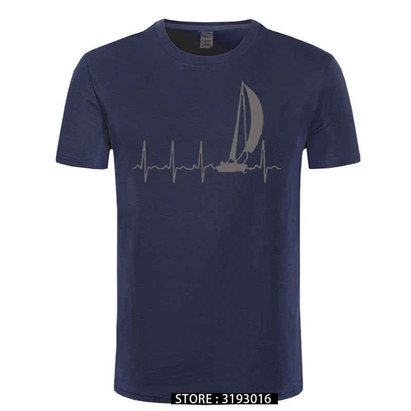 Sailing T Shirt SAILING IN A HEARTBEAT T-Shirt Summer Graphic Tee Shirt Cute 100 Cotton Short Sleeve  Mens Tshirt