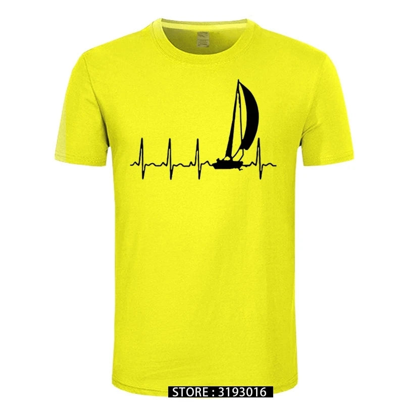 Sailing T Shirt SAILING IN A HEARTBEAT T-Shirt Summer Graphic Tee Shirt Cute 100 Cotton Short Sleeve  Mens Tshirt