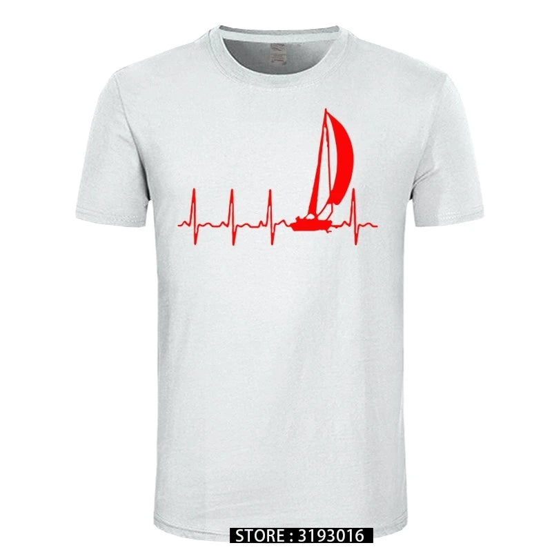 Sailing T Shirt SAILING IN A HEARTBEAT T-Shirt Summer Graphic Tee Shirt Cute 100 Cotton Short Sleeve  Mens Tshirt