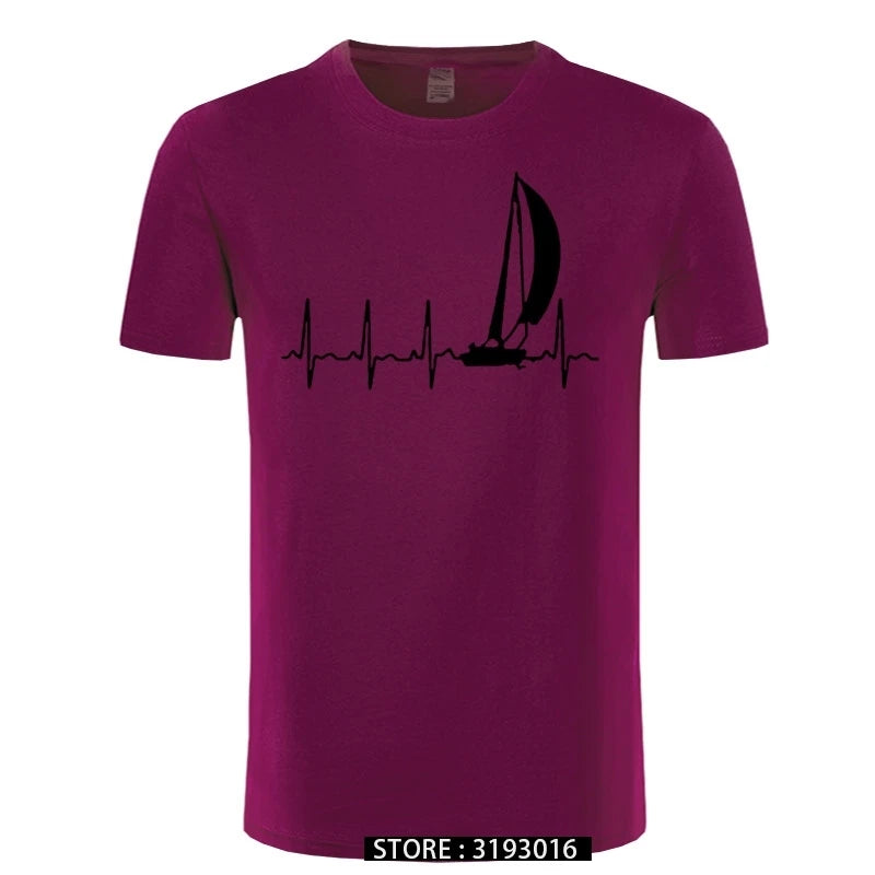 Sailing T Shirt SAILING IN A HEARTBEAT T-Shirt Summer Graphic Tee Shirt Cute 100 Cotton Short Sleeve  Mens Tshirt