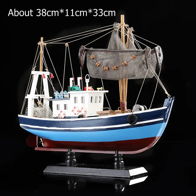 Handmade Wood Fishing Boat Model Nautical Wooden Trawler Ship Miniature Craft Ornament Furnishing Home Decoration Souvenir Gift