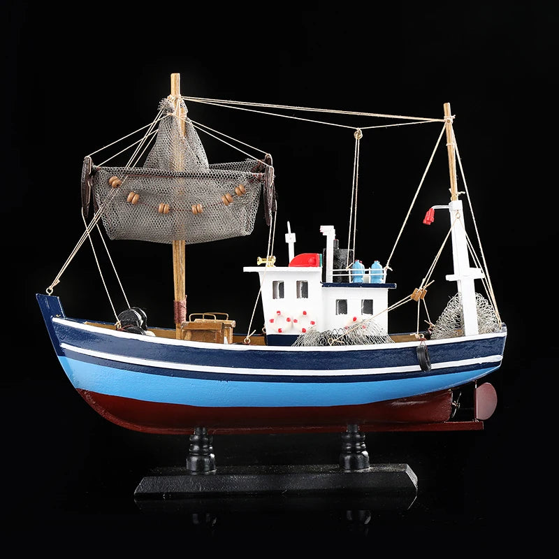 Handmade Wood Fishing Boat Model Nautical Wooden Trawler Ship Miniature Craft Ornament Furnishing Home Decoration Souvenir Gift