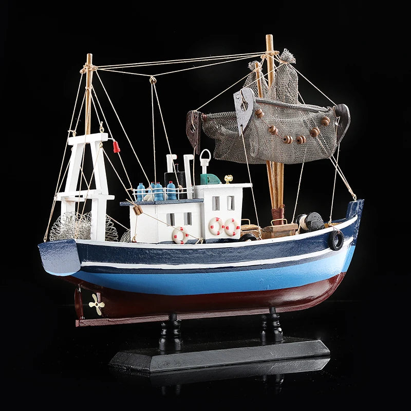 Handmade Wood Fishing Boat Model Nautical Wooden Trawler Ship Miniature Craft Ornament Furnishing Home Decoration Souvenir Gift