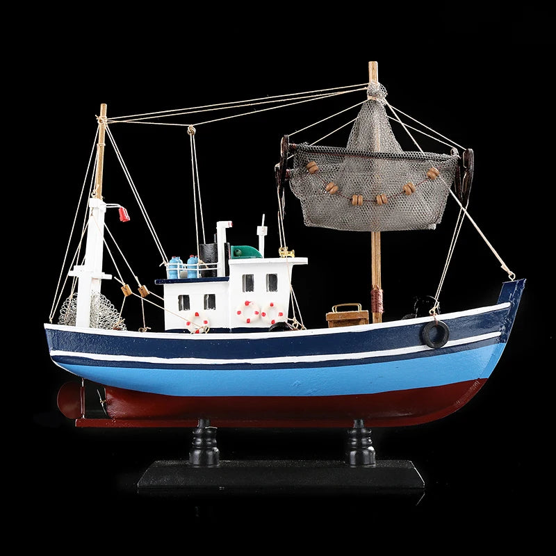 Handmade Wood Fishing Boat Model Nautical Wooden Trawler Ship Miniature Craft Ornament Furnishing Home Decoration Souvenir Gift