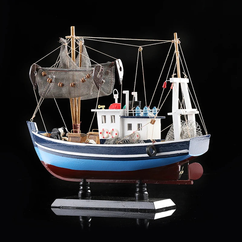 Handmade Wood Fishing Boat Model Nautical Wooden Trawler Ship Miniature Craft Ornament Furnishing Home Decoration Souvenir Gift