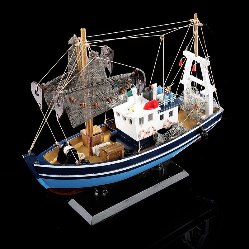 Handmade Wood Fishing Boat Model Nautical Wooden Trawler Ship Miniature Craft Ornament Furnishing Home Decoration Souvenir Gift