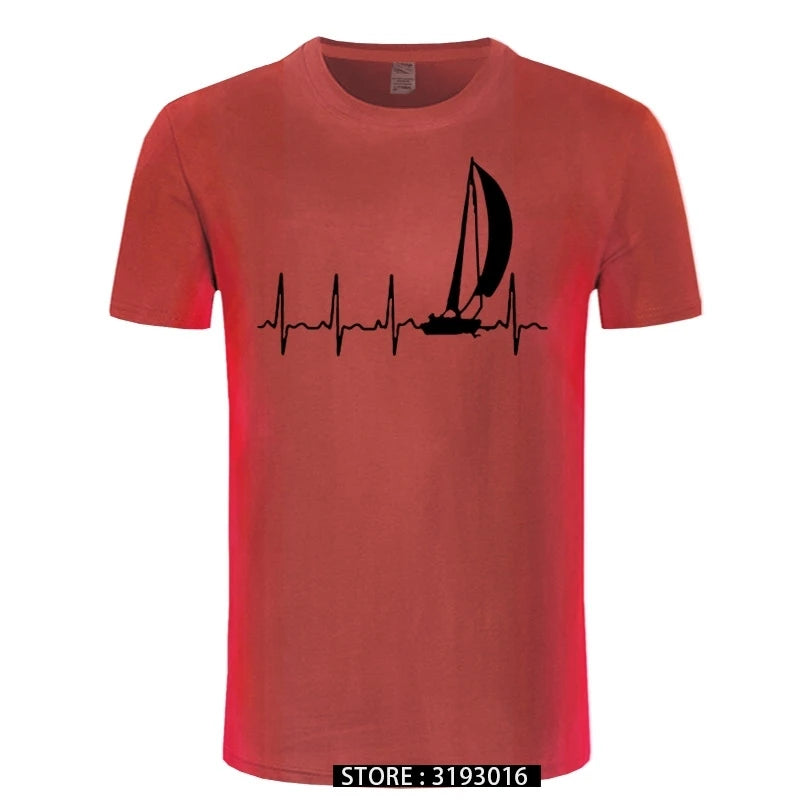 Sailing T Shirt SAILING IN A HEARTBEAT T-Shirt Summer Graphic Tee Shirt Cute 100 Cotton Short Sleeve  Mens Tshirt
