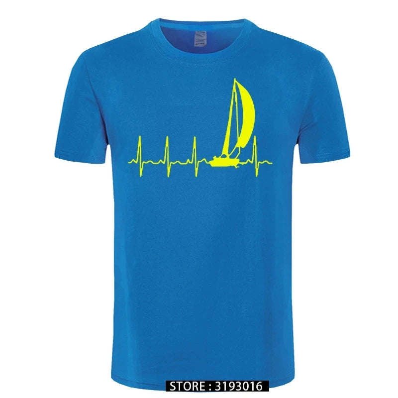 Sailing T Shirt SAILING IN A HEARTBEAT T-Shirt Summer Graphic Tee Shirt Cute 100 Cotton Short Sleeve  Mens Tshirt
