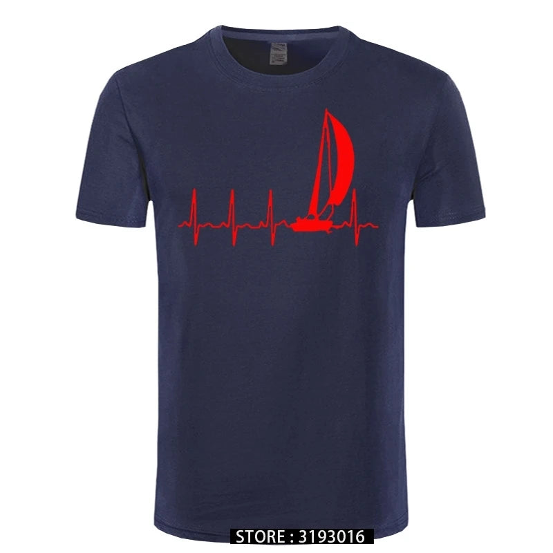 Sailing T Shirt SAILING IN A HEARTBEAT T-Shirt Summer Graphic Tee Shirt Cute 100 Cotton Short Sleeve  Mens Tshirt