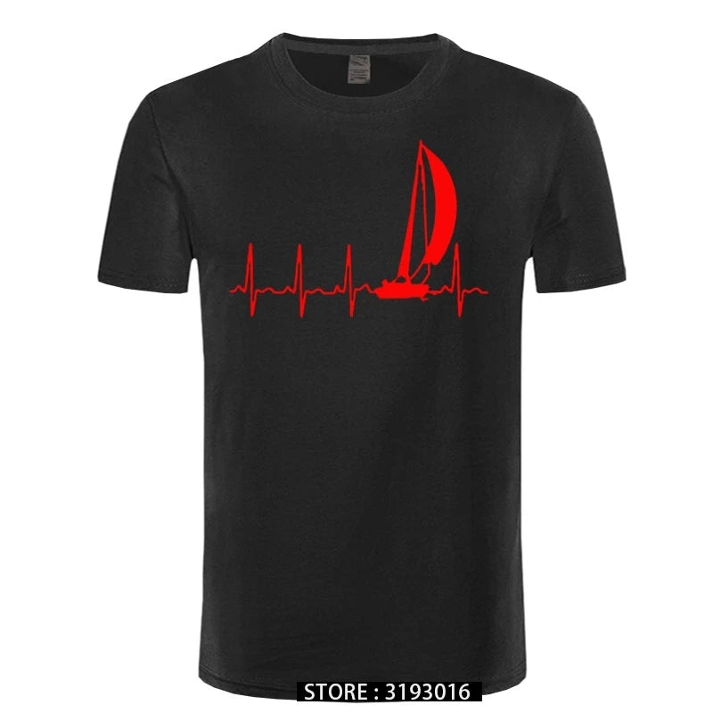 Sailing T Shirt SAILING IN A HEARTBEAT T-Shirt Summer Graphic Tee Shirt Cute 100 Cotton Short Sleeve  Mens Tshirt