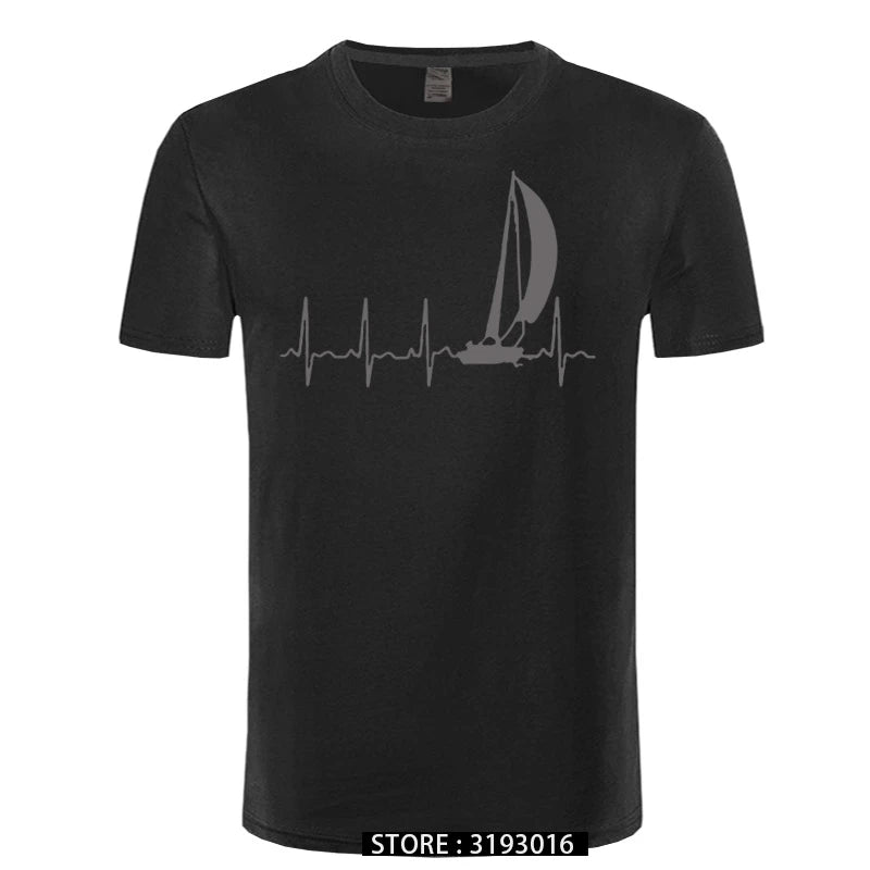 Sailing T Shirt SAILING IN A HEARTBEAT T-Shirt Summer Graphic Tee Shirt Cute 100 Cotton Short Sleeve  Mens Tshirt