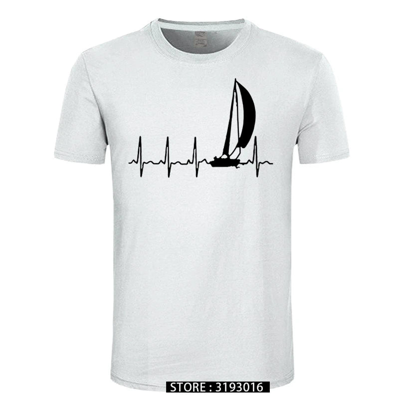 Sailing T Shirt SAILING IN A HEARTBEAT T-Shirt Summer Graphic Tee Shirt Cute 100 Cotton Short Sleeve  Mens Tshirt