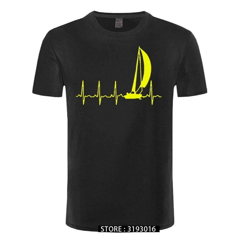 Sailing T Shirt SAILING IN A HEARTBEAT T-Shirt Summer Graphic Tee Shirt Cute 100 Cotton Short Sleeve  Mens Tshirt