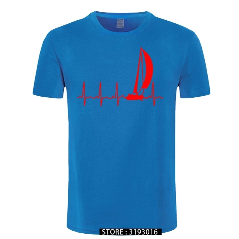 Sailing T Shirt SAILING IN A HEARTBEAT T-Shirt Summer Graphic Tee Shirt Cute 100 Cotton Short Sleeve  Mens Tshirt