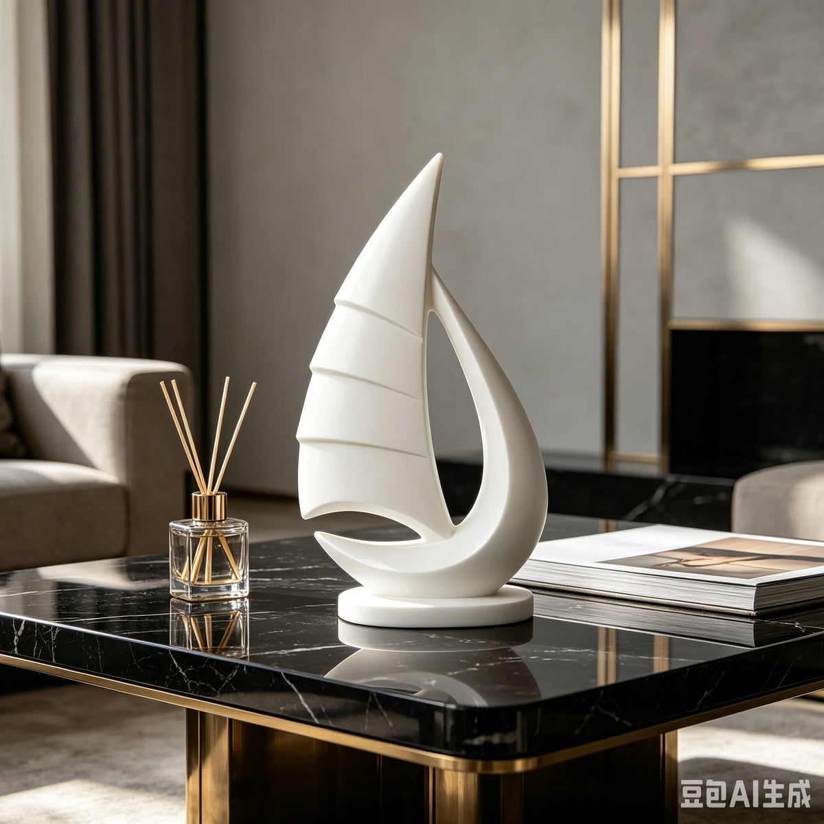 2026 Newest 3D Printed Minimalist White Sailboat Sculpture Modern Nautical Yacht Statue Tabletop Home Living Room Decor Ornament