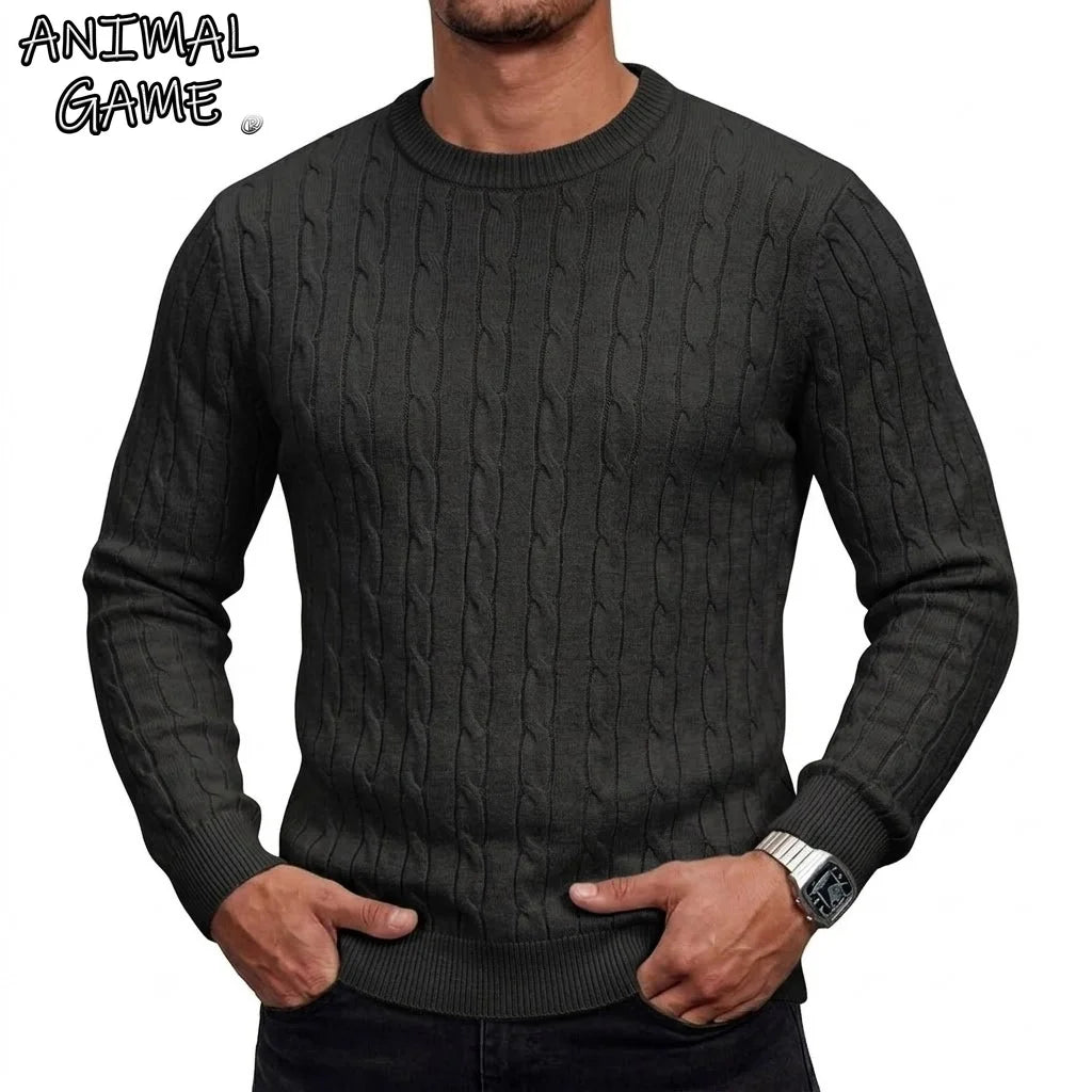 Autumn Long Sleeve Cable Knit Sweater Warm Crew Neck Pullover Winter Casual Thick Soft Solid Color Comfortable Knitted Coats