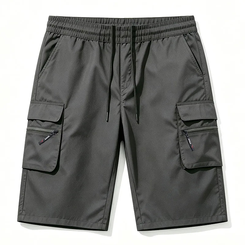 Men Multi Cargo Pocket Bermuda Shorts Elastic Drawstring Waist Loose Fit Outdoor Beach Travel Daily Knee Length Casual Shorts