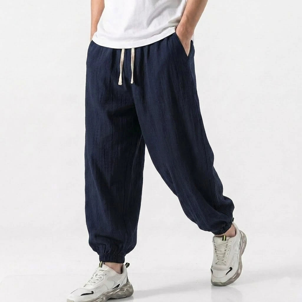 Mens Cotton Linen Harem Trousers Spring Summer Drawstring Loose Baggy Bottoms Casual Streetwear Pants for Gym Daily Work