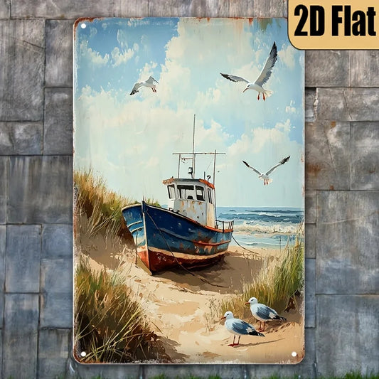 Vintage Nautical Boat Metal Wall Sign 20x30cm Rustic Ocean Wave Decor Iron Plaque Home Garage Farmhouse