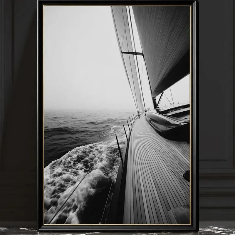 Black White Sailing Boat Canvas Wall Art Nautical Ocean Yacht Poster Set Coastal Style Living Room Bedroom Home Wall Decor