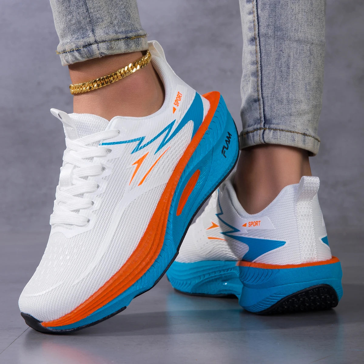 Women Color Block Platform Running Sneakers Breathable Flying Weave Mesh Lightweight Cushioned Non Slip Lace Up Gym Jogging Outdoor Daily Casual Athletic Sports Footwear 2026 New