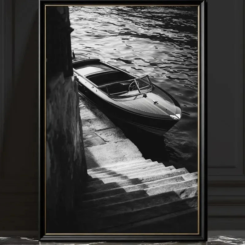 Black White Sailing Boat Canvas Wall Art Nautical Ocean Yacht Poster Set Coastal Style Living Room Bedroom Home Wall Decor