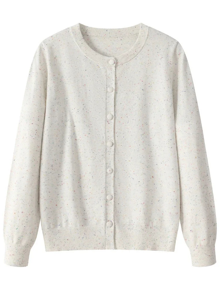 2026 Autumn Winter Long Sleeve Confetti‑Speckled Sweater Women Sweater O Neck Knit Cardigan Single‑Breasted Outerwear Top