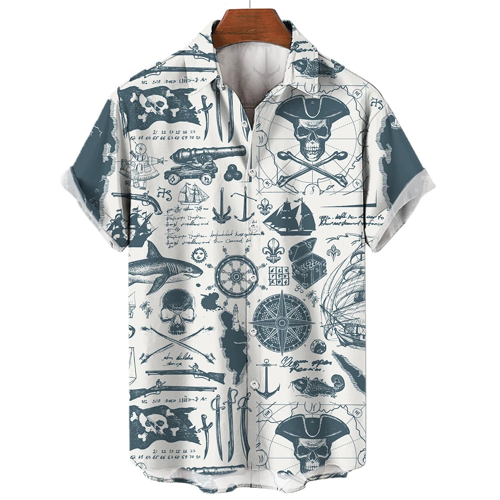 Vintage Men'S Sailing Hawaiian Casual Shirt For Blouse Men Fashion Short Sleeve Summer Street Top Male Clothes Camisas Casuais