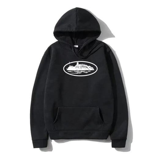 Yacht Graphic Black Hoodie Men Women  Nautical Style Casual Hooded Sweatshirt  Sailing Enthusiast Fashion Streetwear Top